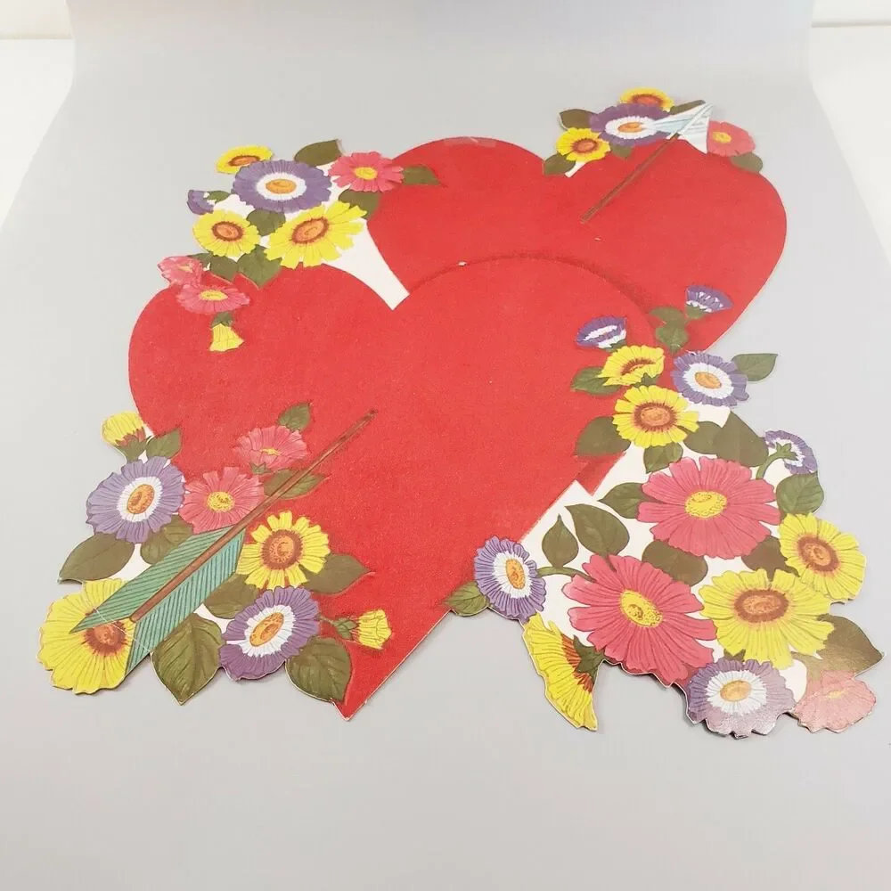 Valentine Heart Arrow Flowers Die Cut Paper Décor Double Sided Flocked Heart